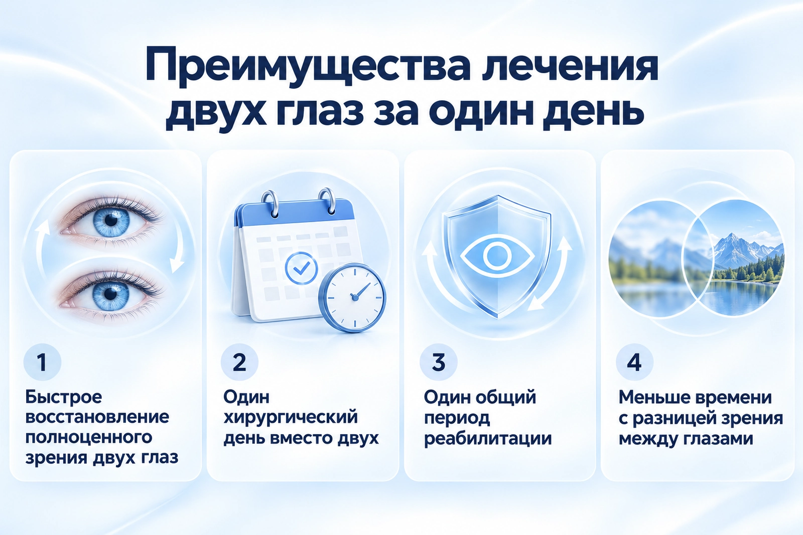 преимущества лечения катаракты двух глаз за один день